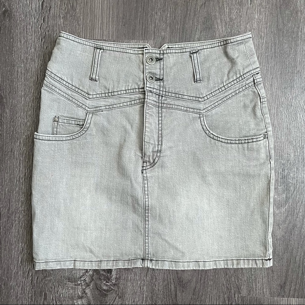 Grey Jean High Waist Mini Skirt (28/29)